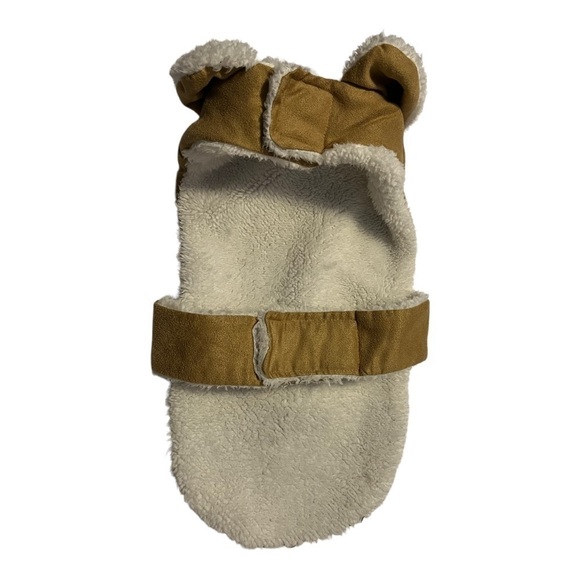 𝅺DOG coat, camel microsuede toggle button accent Sherpa lining M - Picture 2 of 8